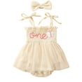 thumbnail image 1 of HWJAD Baby Girl 1st Birthday Clothes One Year Old Tulle Romper Sleeveless Bodysuit Cake Smash Outfits 9-12 Months, 1 of 8