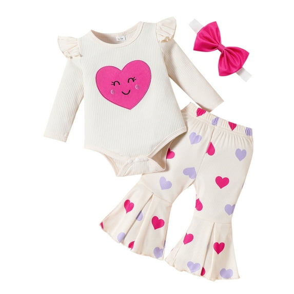 HWJAD Baby Girl Clothes Newborn Infant Outfits Long Sleeve Romper+ Floral Bell Bottoms Pants + Cute Headband Sets