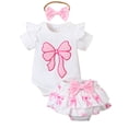 thumbnail image 1 of HWJAD Baby Girl Clothes Summer Outfits Short Sleeve Romper Ruffle Skirt Shorts Newborn Bowknot Bodysuit Sets, 1 of 9