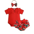 thumbnail image 1 of HWJAD Baby Girl Clothes Summer Outfits Short Sleeve Romper Ruffle Skirt Shorts Newborn Watermelon Bodysuit Sets, 1 of 9