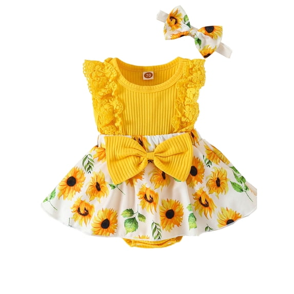 HWJAD Baby Girl Summer Clothes Outfits Sleeveless Lace Floral Romper Dress Newborn Jumpsuits Headband Set