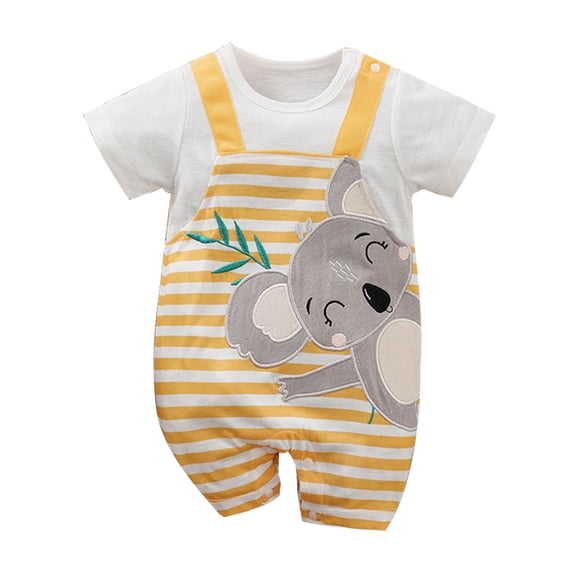 HWJAD Baby Girls Boys Rompers Short Sleeve Cotton Toddler Elephant Jumpsuit Summer Baby Clothes One-Piece Outfit