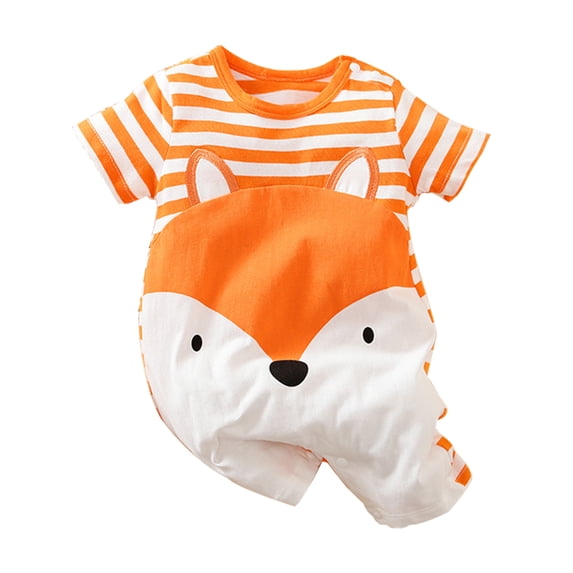 HWJAD Baby Girls Boys Rompers Short Sleeve Cotton Toddler Fox Jumpsuit Summer Baby Clothes One-Piece Outfit