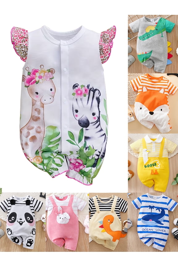 Baby Girls Boys Rompers Short Sleeve Cotton Toddler Giraffe Zebra Jumpsuit Summer Baby Clothes One-Piece Outfit