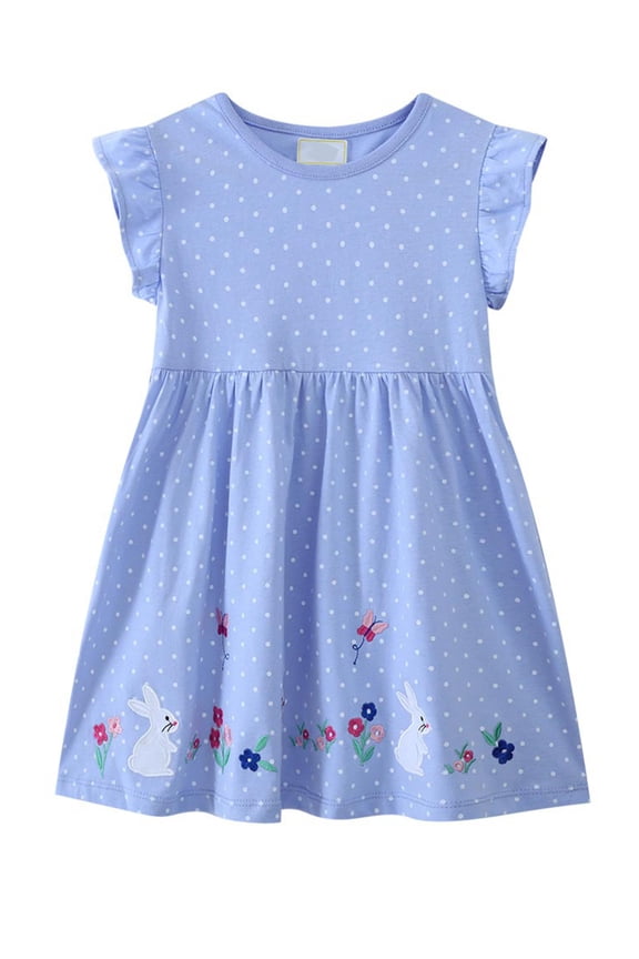 Baby Girls Flutter Sleeve Princess Polk Dot Printed Dress Toddlers Spring Summer Dress Rabbit 3T