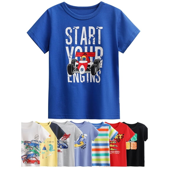 HWJAD Boys' Graphic Tee - Soft and Breathable Classic Crewneck Short Sleeve Pullover T-Shirt for Kids Boy (Sizes: 2-7 Years)