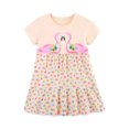 thumbnail image 1 of HWJAD Cotton Short Sleeve Dress for Girls Summer Toddler Flamingos Dresses Kids Swing Floral Dress, 1 of 8