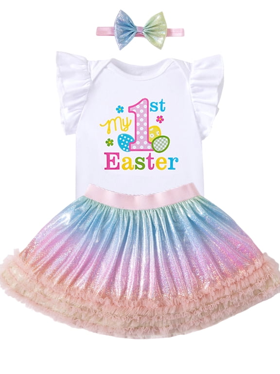 Easter Baby Girl Outfit My First Easter Egg Romper Sparkle Tutu Skirts Summer Infant Princess Easter Clothes