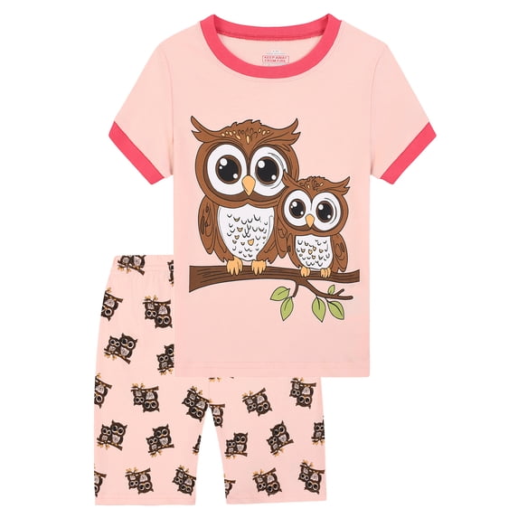 HWJAD Girls 2 Piece Outfits Set Kids 100% Viscose Short Sleeve T-Shirts and Shorts Sets Cartoons Summer Clothing