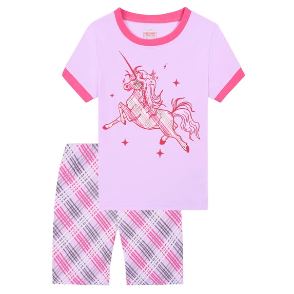 HWJAD Girls 2 Piece Outfits Set Kids 100% Viscose Short Sleeve T-Shirts and Shorts Sets Cartoons Summer Clothing