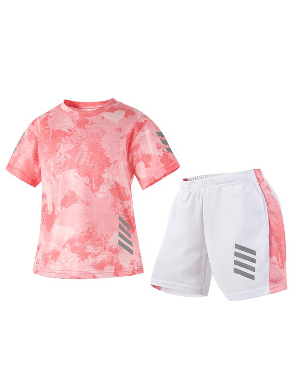 Girls' Active Short Set-2 Piece Athletic Crewneck T-Shirt and Shorts Outfit for Girls 4-12Y Sports Outfits Set