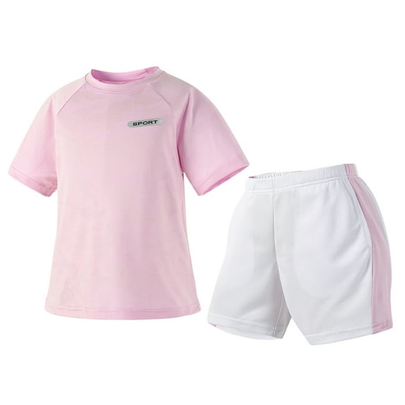 HWJAD Girls' Active Short Set-2 Piece Athletic Crewneck T-Shirt and Shorts Outfit for Girls 4-12Y Sports Outfits Set