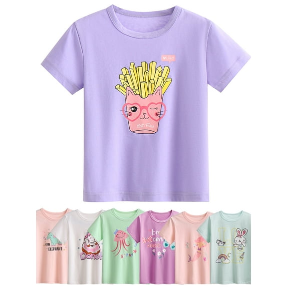 HWJAD Girls' Graphic Tee - Soft and Breathable Classic Crewneck Short Sleeve Pullover T-Shirt for Kids Girl (Sizes: 2-7 Years)