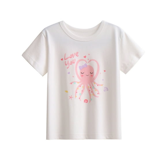 HWJAD Girls' Graphic Tee - Soft and Breathable Classic Crewneck Short Sleeve Pullover T-Shirt for Kids Girl (Sizes: 2-7 Years)