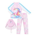 thumbnail image 1 of HWJAD Girls Rash Guard Swimsuits 3 Piece Bathing Suit UPF 50+ Summer Swimwear Long Sleeve Swimsuit Size 3-13T Unicorn, 1 of 10