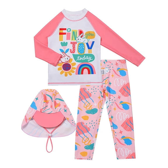 HWJAD Girls Rash Guard Swimsuits 3 Piece Bathing Suit UPF 50+ Summer Swimwear Long Sleeve Swimsuit Size 3-13T