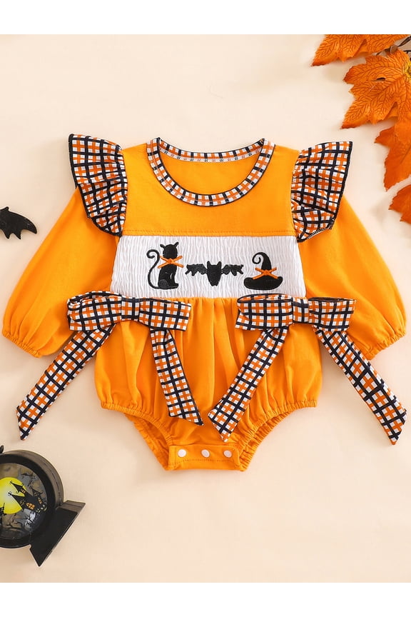 Halloween Baby Girl Outfits Newborn Pumpkin Romper Puff Long Sleeve Cake Smash Bodysuit Clothing