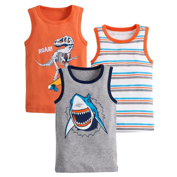 HWJAD Kids Cartoons Shirt Size 1-7 Years Sleeveless T Shirts 3 Pack Toddler Tank Tops 108% Cotton Tees for Little Boys