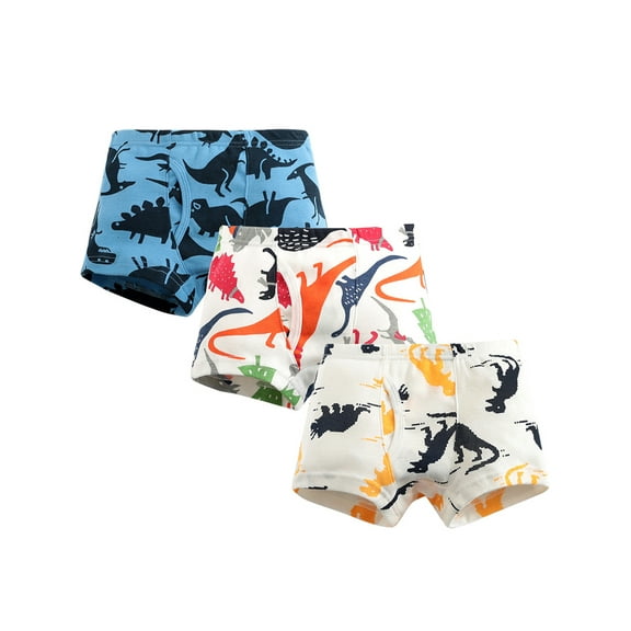 HWJAD Little Boys Soft 100% Cotton Boxer Briefs Toddler Kids Underwear 2-10 Year Panties Dinosaur 3 Pack