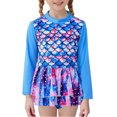 thumbnail image 1 of HWJAD Little Girl Rash Guard Long Sleeve Swimwear Mermaid One Piece Swimsuit with Skirt Bathing Suit 1-6 Years, 1 of 9