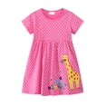 thumbnail image 1 of HWJAD Little Girls A-Line Dress Cute Giraffe Pattern Short Sleeve Casual Toddler Girl Dresses for Party Floral 6T, 1 of 6