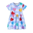 thumbnail image 1 of HWJAD Little Girls A-Line Dress Cute Love Heart Pattern Short Sleeve Casual Toddler Girl Dresses for Party Floral 6T, 1 of 6