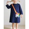 thumbnail image 1 of HWJAD Little Girls Cotton Casual Dress Cartoon Unicorn Appliques Jersey Long Sleeved Party Dresses, 1 of 9