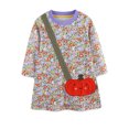 thumbnail image 1 of HWJAD Long Sleeve Dress for Toddler Girls 2-7Y Spring Fall Cotton Kids 3D Pumpkin Crossbody Bag Applique Dresses, 1 of 9