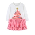 thumbnail image 1 of HWJAD Long Sleeve Dresses for Toddler Girls 2-7Y Spring Fall Cotton Kids Christmas Tree Print Dress with Ruffle Tiered Hem, 1 of 8