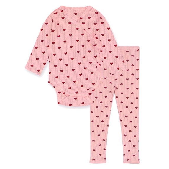 HWJAD Newborn Baby Girl Boy Clothes Jacquard Knitted Cotton Long Sleeve Romper Long Pants Love Heart Spring Fall Outfits Set
