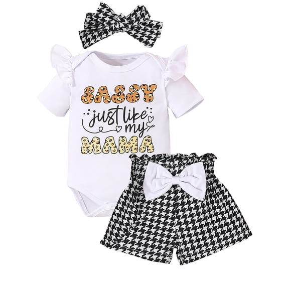 HWJAD Newborn Baby Girl Clothes Sassy Just Like My Mama Short Sleeve Romper Floral Shorts Headband Infant Summer Outfits