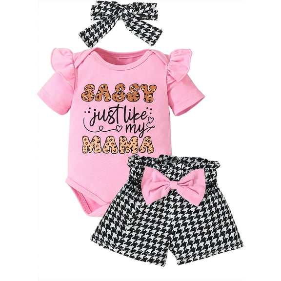 HWJAD Newborn Baby Girl Clothes Sassy Just Like My Mama Short Sleeve Romper Floral Shorts Headband Infant Summer Outfits