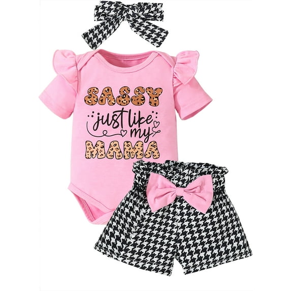 HWJAD Newborn Baby Girl Clothes Sassy Just Like My Mama Short Sleeve Romper Floral Shorts Headband Infant Summer Outfits