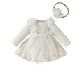 thumbnail image 1 of HWJAD Newborn Baby Girl Cotton Long Sleeve Tutu Rompers Tutu Dress Clothes Lace Ruffle Bodysuit with Headband, 1 of 8