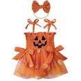 thumbnail image 1 of HWJAD Newborn Baby Girls' Halloween Outfits Pumpkin Face Smocked Pumpkin Romper Dress+Headband Playsuit Party Dresses, 1 of 8