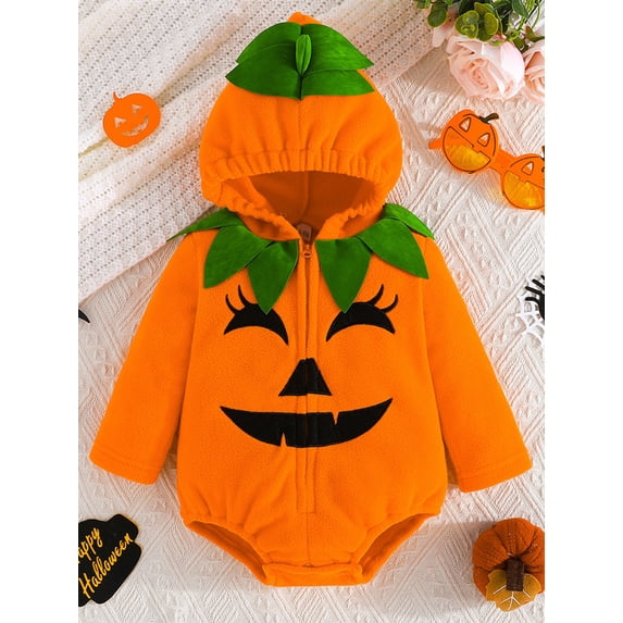 HWJAD Newborn Baby Pumpkin Clothes Infant Toddler Halloween Outfit Baby Boy Girl Hooded Jumpsuit Romper Clothes