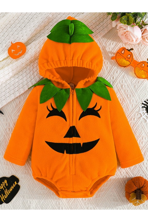 Newborn Baby Pumpkin Clothes Infant Toddler Halloween Outfit Baby Boy Girl Hooded Jumpsuit Romper Clothes