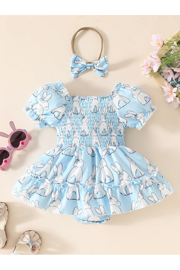 Newborn Girls Easter Outfit Baby Girl Romper Dress My First Easter Smocked Romper Dress Cute Bunny Summer Clothes