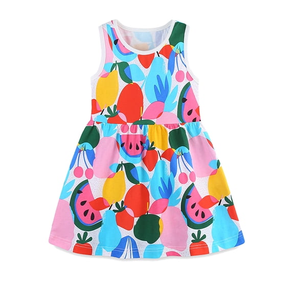 HWJAD Sleeveless Dress for Girls Summer Toddler Fruit Rrint Sundress Kids A-line Dress
