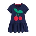 thumbnail image 1 of HWJAD Summer Cotton Dress for Toddler Girls Cherry Applique Short Sleeve Kids Girl Casual Play Tee Dresses, 1 of 8