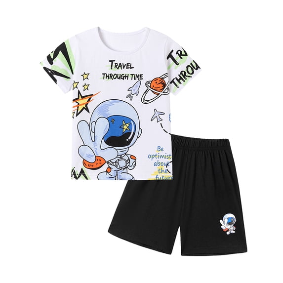 HWJAD Toddler Baby Boy Clothes Kids 2-7 Years Summer Outfits Cotton Crocodile Print Tees T-shirt + Shorts 2-Pieces Little Boys Astronaut Set
