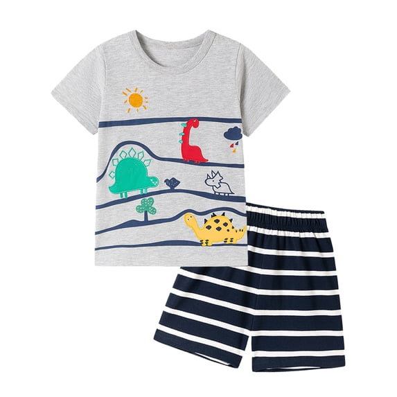 HWJAD Toddler Baby Boy Clothes Kids 2-7 Years Summer Outfits Cotton Crocodile Print Tees T-shirt + Shorts 2-Pieces Little Boys Dinosaur Set