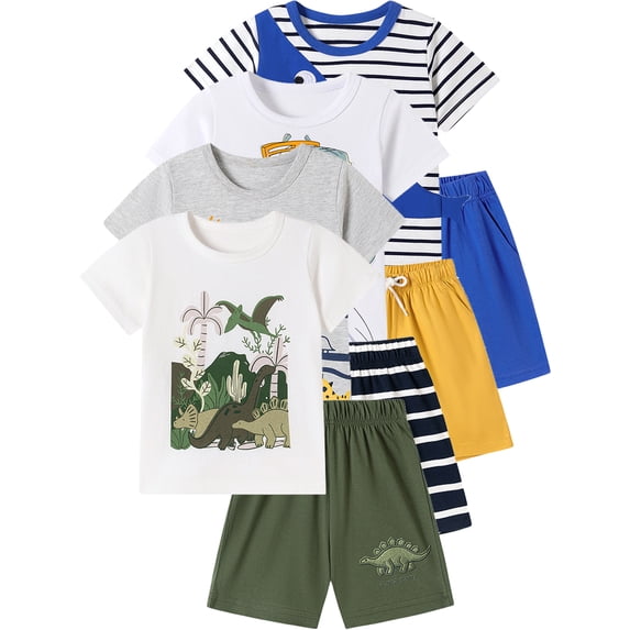 HWJAD Toddler Baby Boy Clothes Kids 2-7 Years Summer Outfits Cotton Crocodile Print Tees T-shirt + Shorts 2-Pieces Little Boys Dinosaur Set