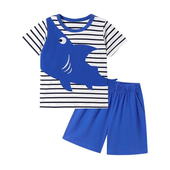 HWJAD Toddler Baby Boy Clothes Kids 2-7 Years Summer Outfits Cotton Crocodile Print Tees T-shirt + Shorts 2-Pieces Little Boys Shark Set