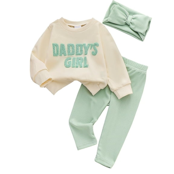 HWJAD Toddler Baby Girl Clothes 6 9 12 18 24 Months 3 Years Fall Outfits Daddy's Girl Long Sleeve Sweatshirt Tops   Pants   Headband Set