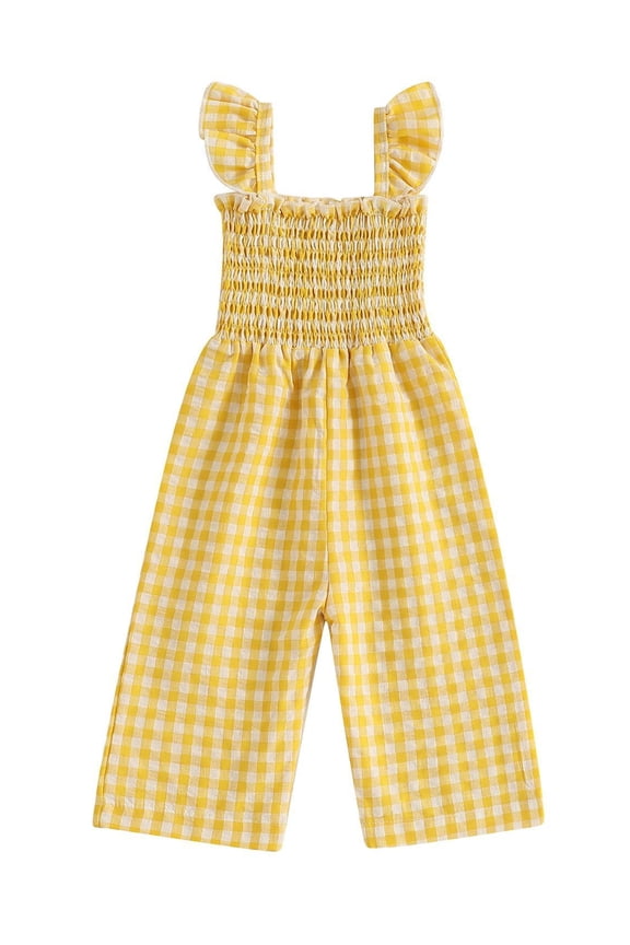 Toddler Baby Girls Ruffle Sleeveless Smocked Romper One Piece Gingham Jumpsuit Summer Outfits Clothes