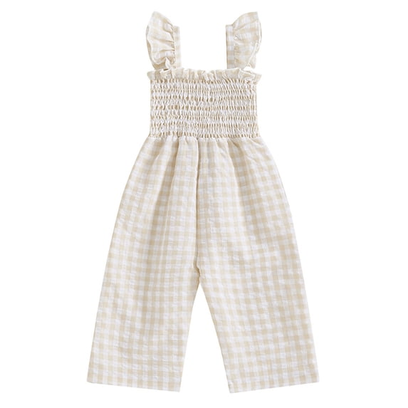 HWJAD Toddler Baby Girls Ruffle Sleeveless Smocked Romper One Piece Gingham Jumpsuit Summer Outfits Clothes