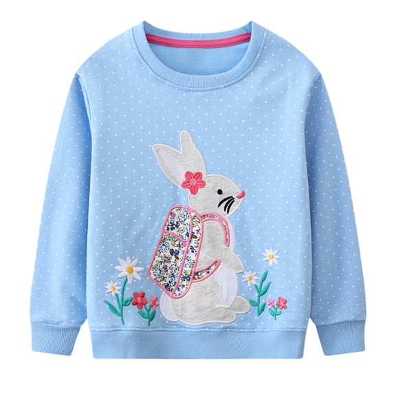 HWJAD Toddler Baby Girls Sweatshirts Cartoons Crewneck Pullover Long Sleeve Shirts Tops Girl Fall Winter Tops 2-7T
