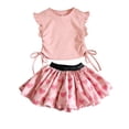 thumbnail image 1 of HWJAD Toddler Girl 2 Piece Outfit Little Girls Ruffle Sleeveless Drawstring Top and Floral Skirt Set Summer Kids Clothes, 1 of 7
