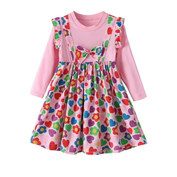 HWJAD Toddler Girl Long Sleeve Dresses Ruffle Unicorn Cotton Casual A-Line Dress for Girls Holiday Party 2-8Y